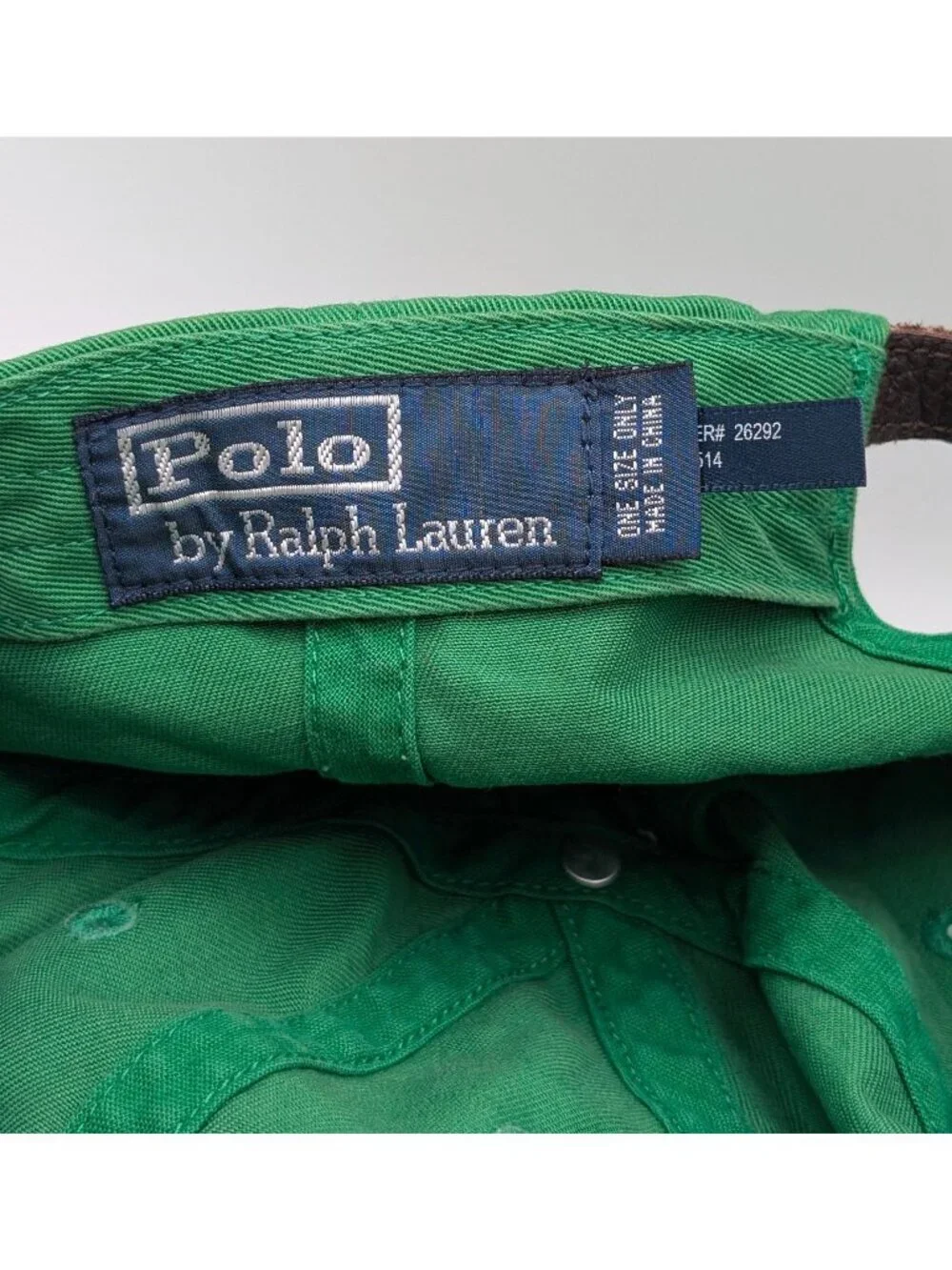 Vintage Polo Ralph Lauren Green Orange Pony Logo Leather Strap Back Hat Cap Y2K